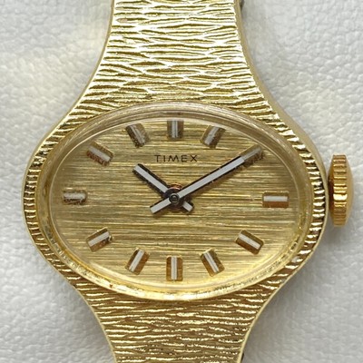 Vintage Timex Watch Women Gold Tone Small Oval Dial Manual Wind 7.25\