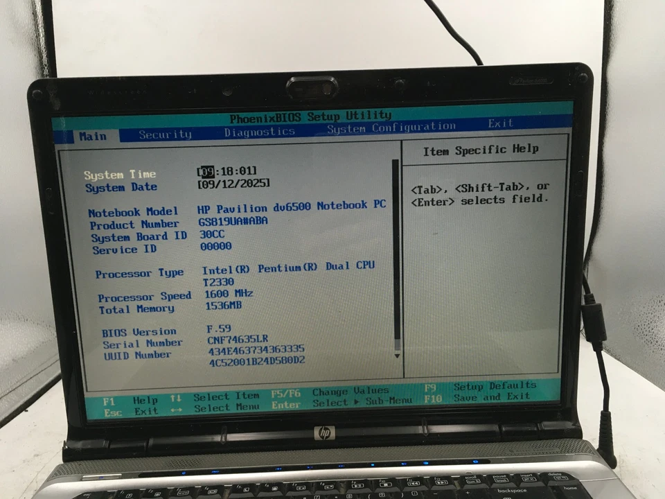 HP PAVILION DV6500 - BOOTS TO BIOS - INTEL PENTIUM - 1GB RAM - READ DESCRIP - BB - Image 2 of 4
