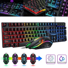 Computer Desktop Keyboard and Mouse Gaming Combo Set RGB LED Backlit Light up US