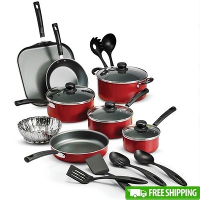 18 Piece Nonstick Cookware Set Dishwasher Safe Kitchen Essentials Utensils New