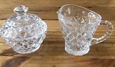 Vintage Cut Crystal Creamer and Sugar Bowl with Lid