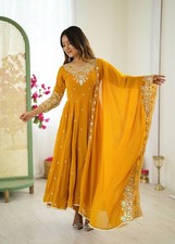 Latest Heavy Blooming Faux Salwar Kameez With Yellow Dupatta For Women Wear
