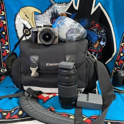 Canon EOS Digital Rebel XT DSLR Camera Kit Black 18-55mm & 75-300mm Lenses Bag++