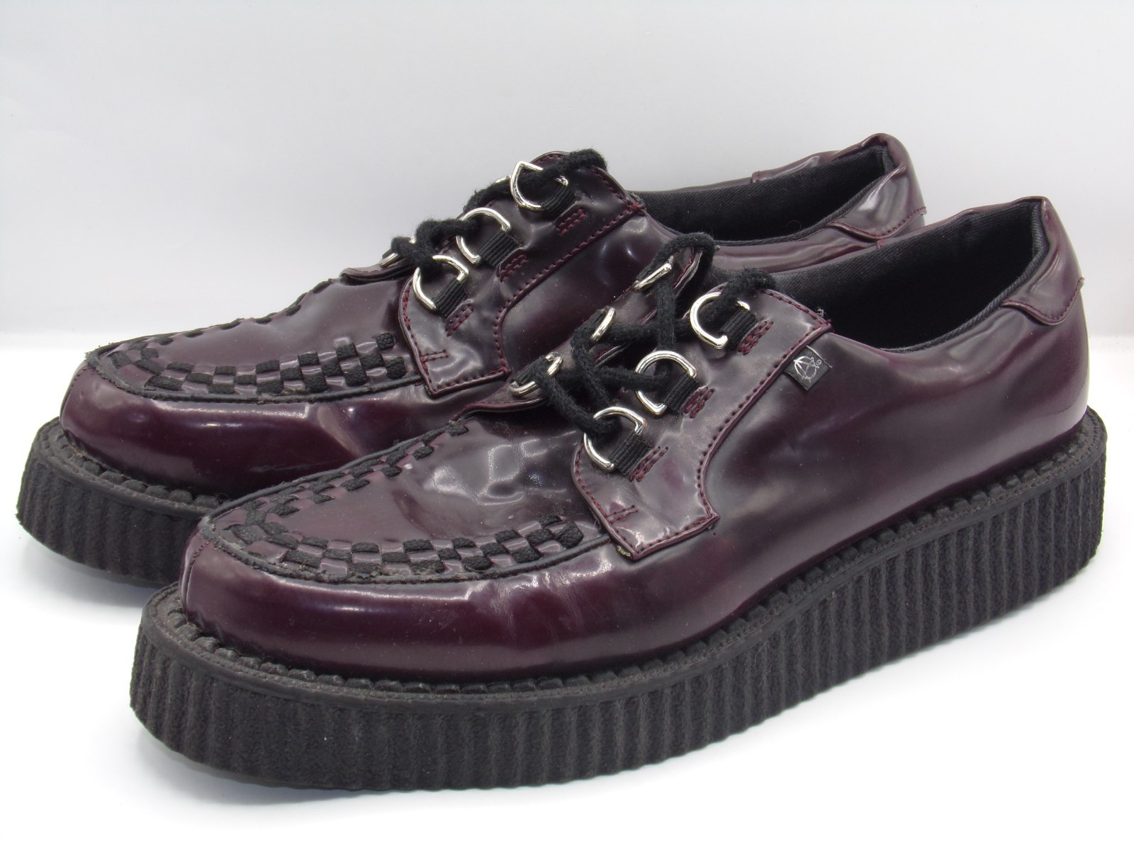 Anarchic Creeper Shoes Burgundy Faux Leather Lace Up Platform Goth Punk 9/11