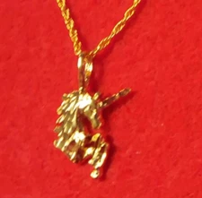 14KT GOLD PLATED PRANCING UNICORN CHARM PENDANT WITH 24" ROPE CHAIN - 2001