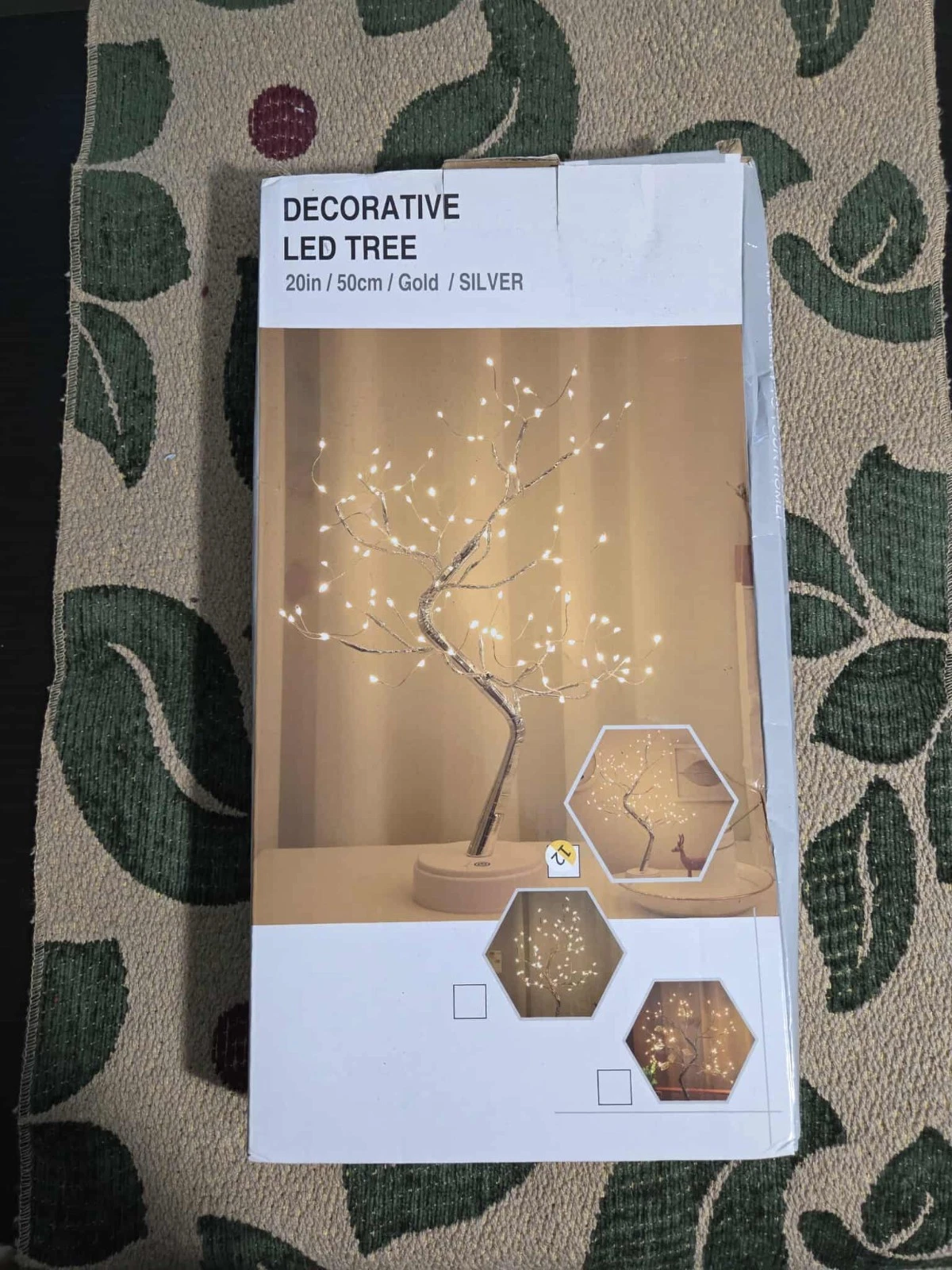 NIB Decorative Tabletop LED Lighted Tree - 20 inches / 50 cm - Gold / Silver