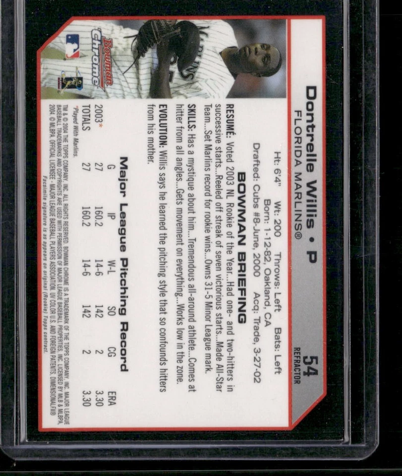 2004 Bowman Chrome #54 Dontrelle Willis Refractor Florida Marlins - Image 2 of 2