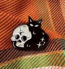 Black Cat Enamel Pin Skull Kitty Cute Brooch Cat Lady Gift Backpack Hat Bag New