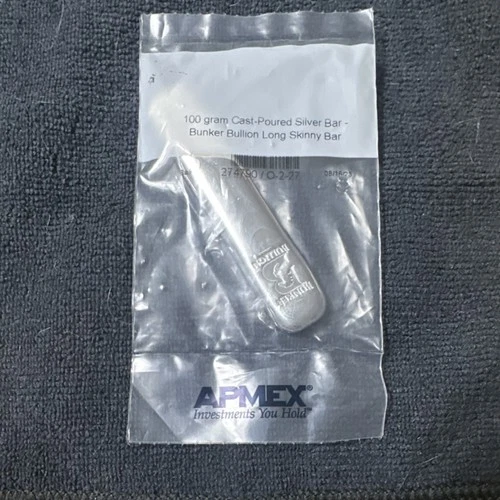 Bunker Bullion 100 Gram 100g Cast-Poured Silver Bar Long Skinny Bar 2023