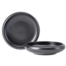 Uaral Japanese Salad Set,8 In Plates And Bowls Textured Matte Black Stoneware
