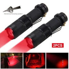 2PCS Red Light LED Flashlight Zoomable 3Modes Torch Astronomy Night Vision Lamp
