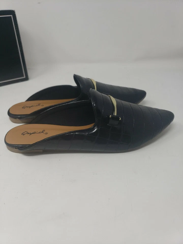 Mulas de piel de cocodrilo Qupid de cuero sintético negro estilo: remolino 187X talla: 7 nuevas en caja Foto 2 de 4