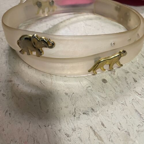 Vintage Womens Transparent Clear Belt Gold Elephants Panthers 40" L x 1" W - Picture 5 of 13