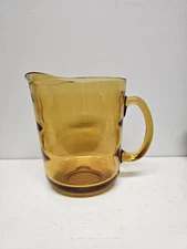 Hazel Atlas Waterfall Optic Ribbed Gold Vintage Amber Glass Pitcher MCM 1960s