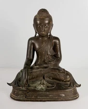 Very Fine Burma Burmese Mandalay Bronze Seated Buddha w/ Inlaid Eyes dated 1913