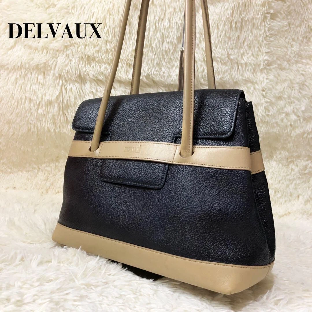 Delvaux Tote Bag Color Navy Brown Leather Bicolor Handle Vintage Used Very  Rare