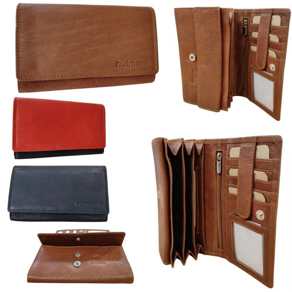 HÜTMANN RFID Schutz Geldbörse Damen Portemonnaie Echt Leder Frauen Portmonee Brieftasche