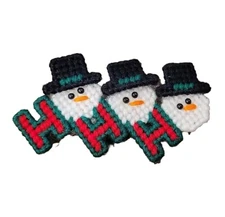 Vintage Needlepoint Christmas Snowman Pin Ho Ho Ho 3" Handmade