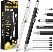 9-in-1 Multitool Pen 2-Pack 6 Refills Stocking Stuffers for Men Gift