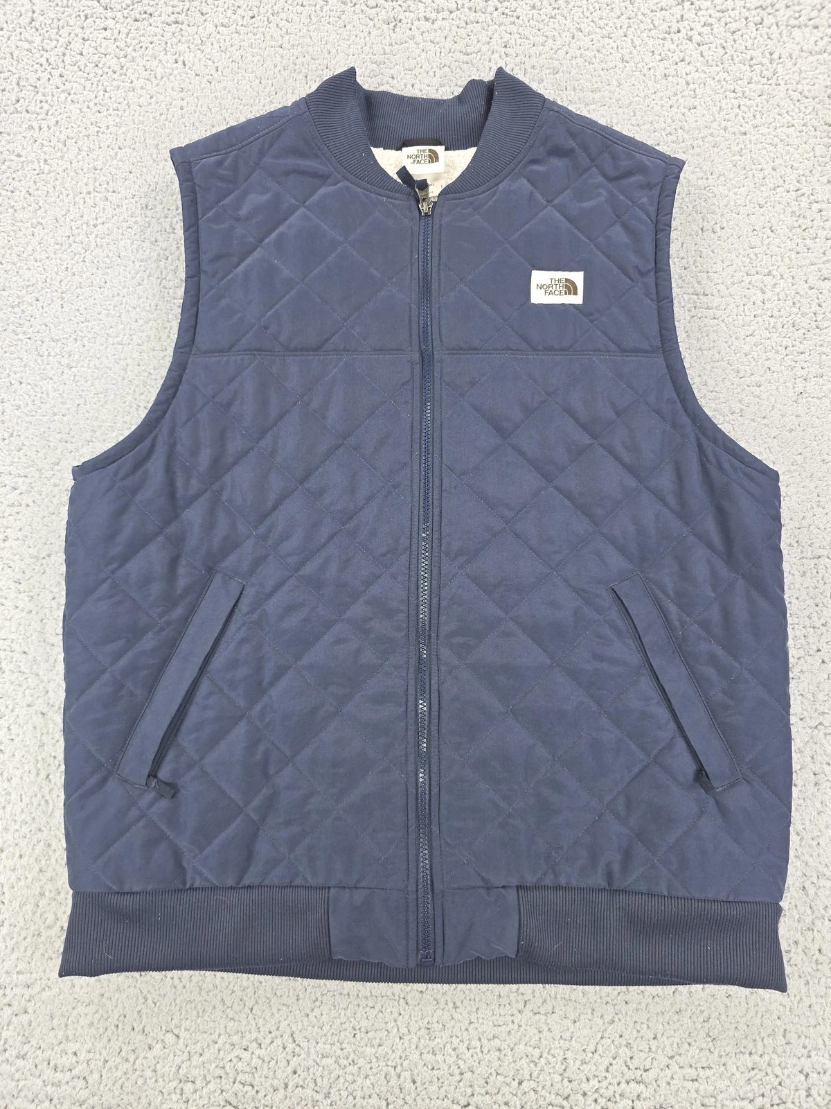 The North Face Vest Mens Large Blue Quilted Sherpa Lined Full Zip Outdoor Hiking
