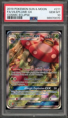 Pokemon Vileplume GX Cosmic Eclipse Full Art #211 PSA 10 Gem Mint