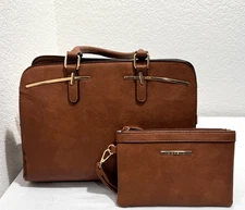 Dasein Women Classic Handbag Purse Business Tote Shoulder Bag with Pouch Brown