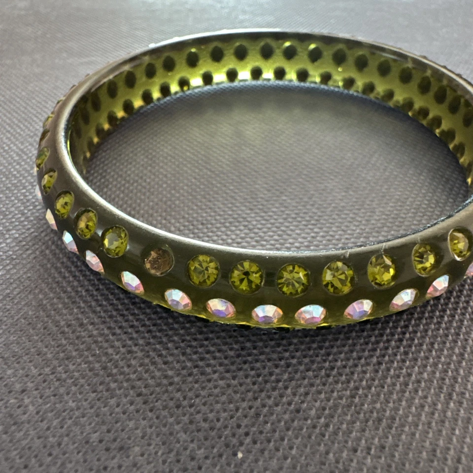 Brazalete Brazalete Resina Amarilla con Acentos de Estrás Transparente Retro Grueso Foto 4 de 4