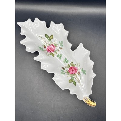 Old Nuremberg Bavaria Germany Leaf Shape Dish Roses Trinket Candy Nut Celery 11''