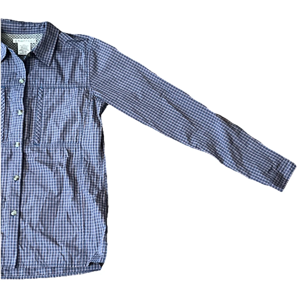 Camisa con botones Exofficio para mujer XS azul rosa a cuadros senderismo camping manga larga Foto 3 de 4