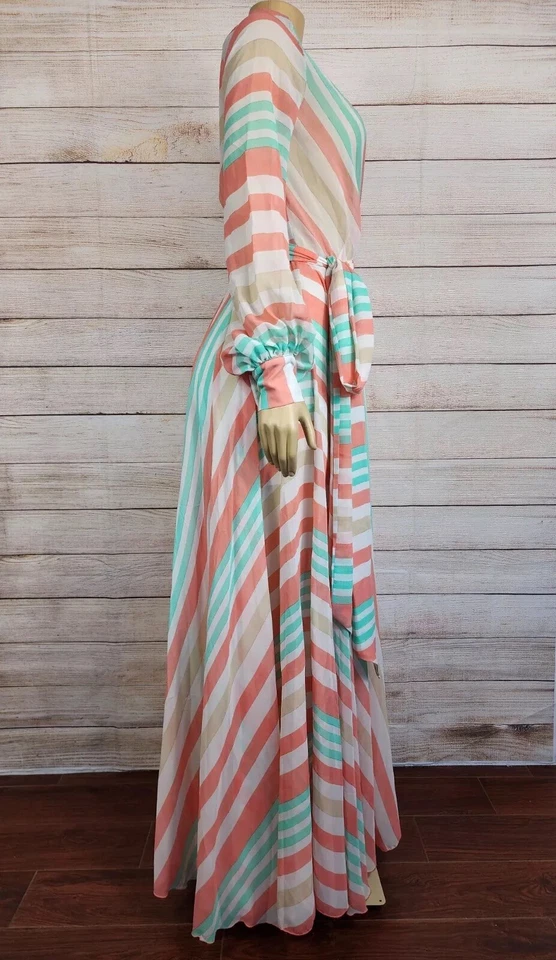 Va Va Voom Multicolor Chiffon Elastic Waist LONG maxi dress Long Sleeve NWT Sz S - Image 3 of 4