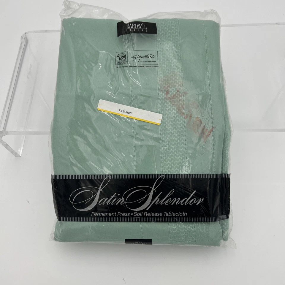 NOS Bardwil Linens Satin Splendor Soil Release Tablecloth 60x102” Oval Sea Green - Image 2 of 4