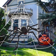 200" Halloween Spider Web Dcor + 59" Large Giant Spider Decorations Fake Spider 