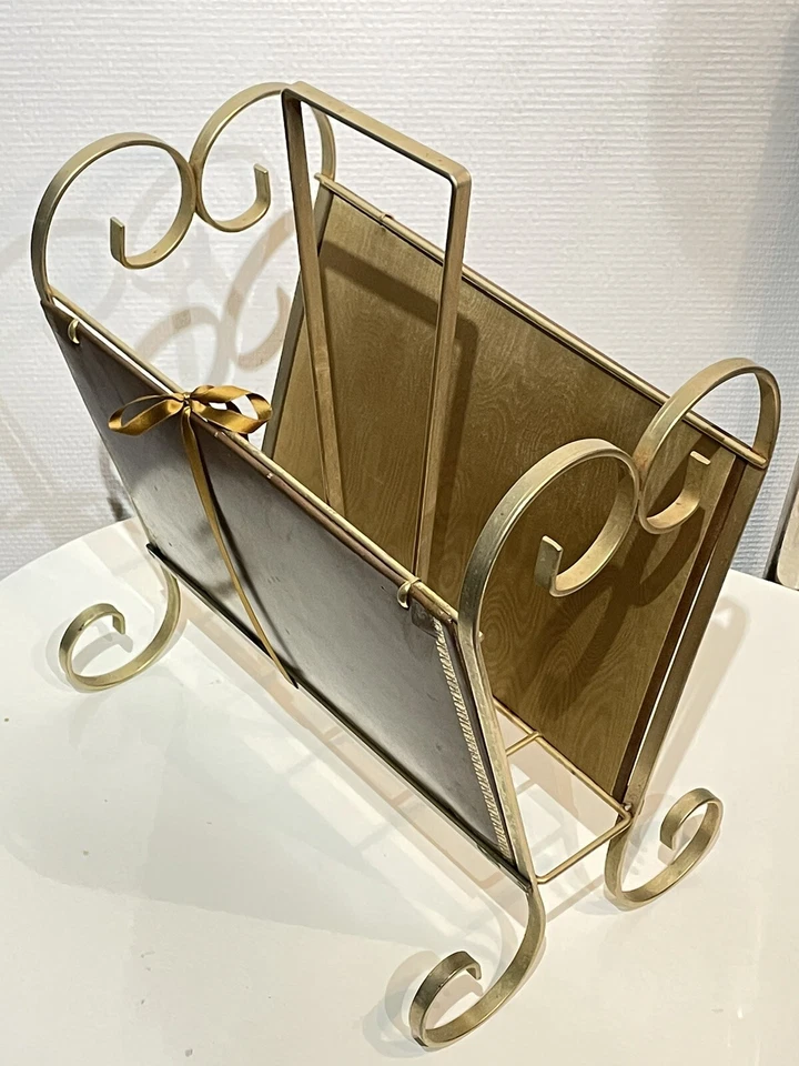 Splendide Ancien Porte Revues Vintage En Métal Doré Et Cuir - Photo 3/4
