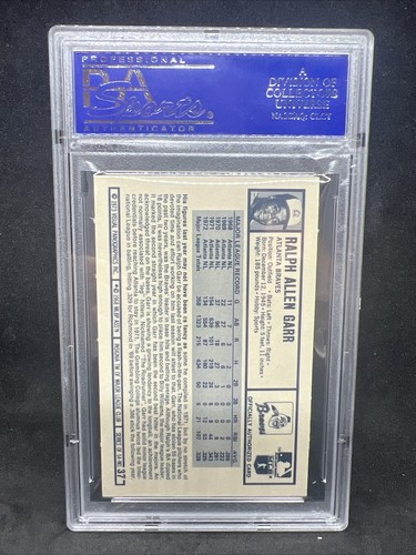 1973 Kellogg's #37 Ralph Garr Atlanta Braves PSA 9 Mint - Picture 2 of 2