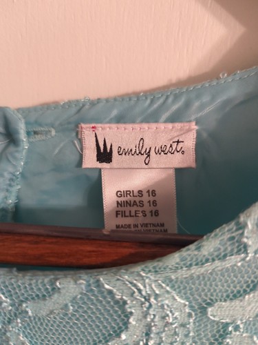 Emily West Size 16 Girls Pageant Dress Glitter Lace Teal Euc - Picture 6 of 9