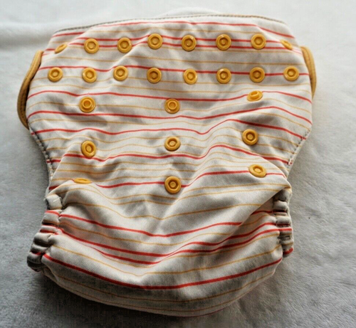 Bum Genius Cloth Baby Adjustable Diaper Cover Striped One Size Red Yellow Snaps - Picture 1 of 4