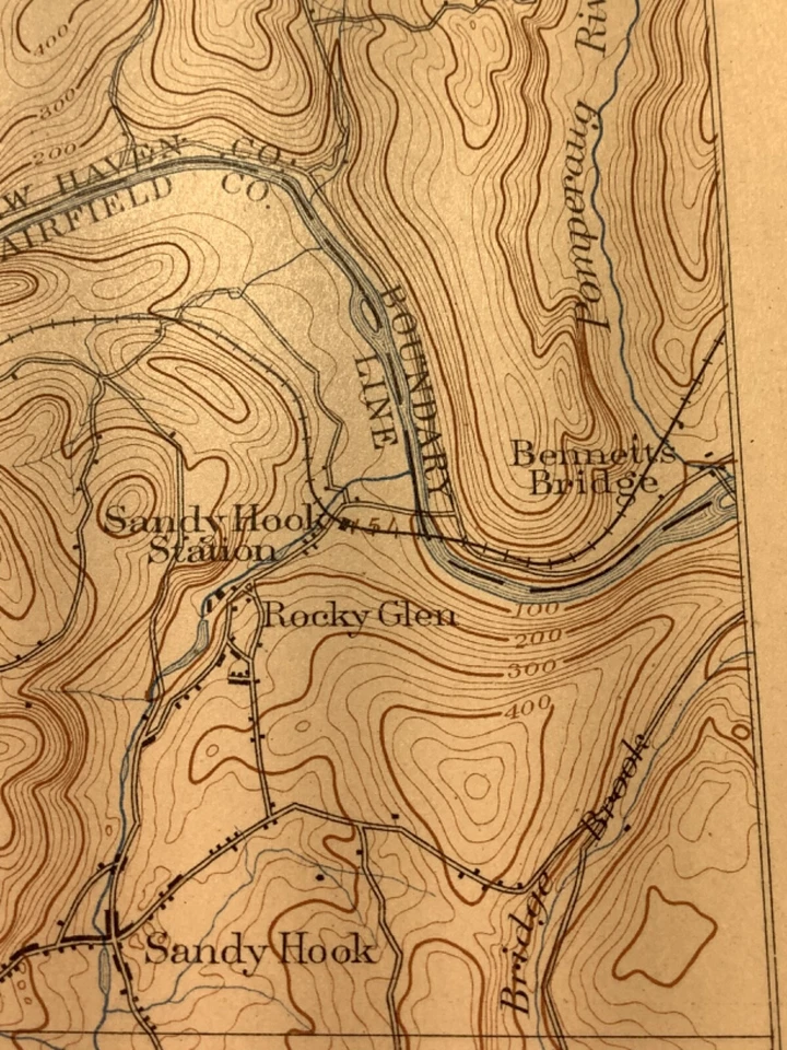 Mapa original del USGS de Danbury, Newton, CT de 1904 Foto 4 de 4