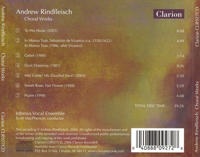 ANDREW RINDFLEISCH: CHORAL WORKS NEW CD