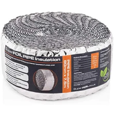 SuperFoil Pipe Wrap Bubble Insulation Prevents Freezing Heat Loss 7.5m x 80mm