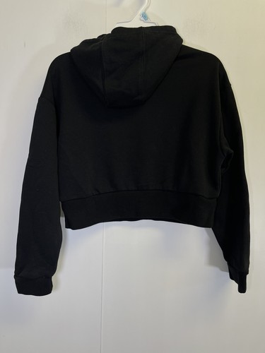 Adidas Youth Girls Cropped Hoodie, Size S Black Trefoil Logo Fleece Pullover - Picture 5 of 5
