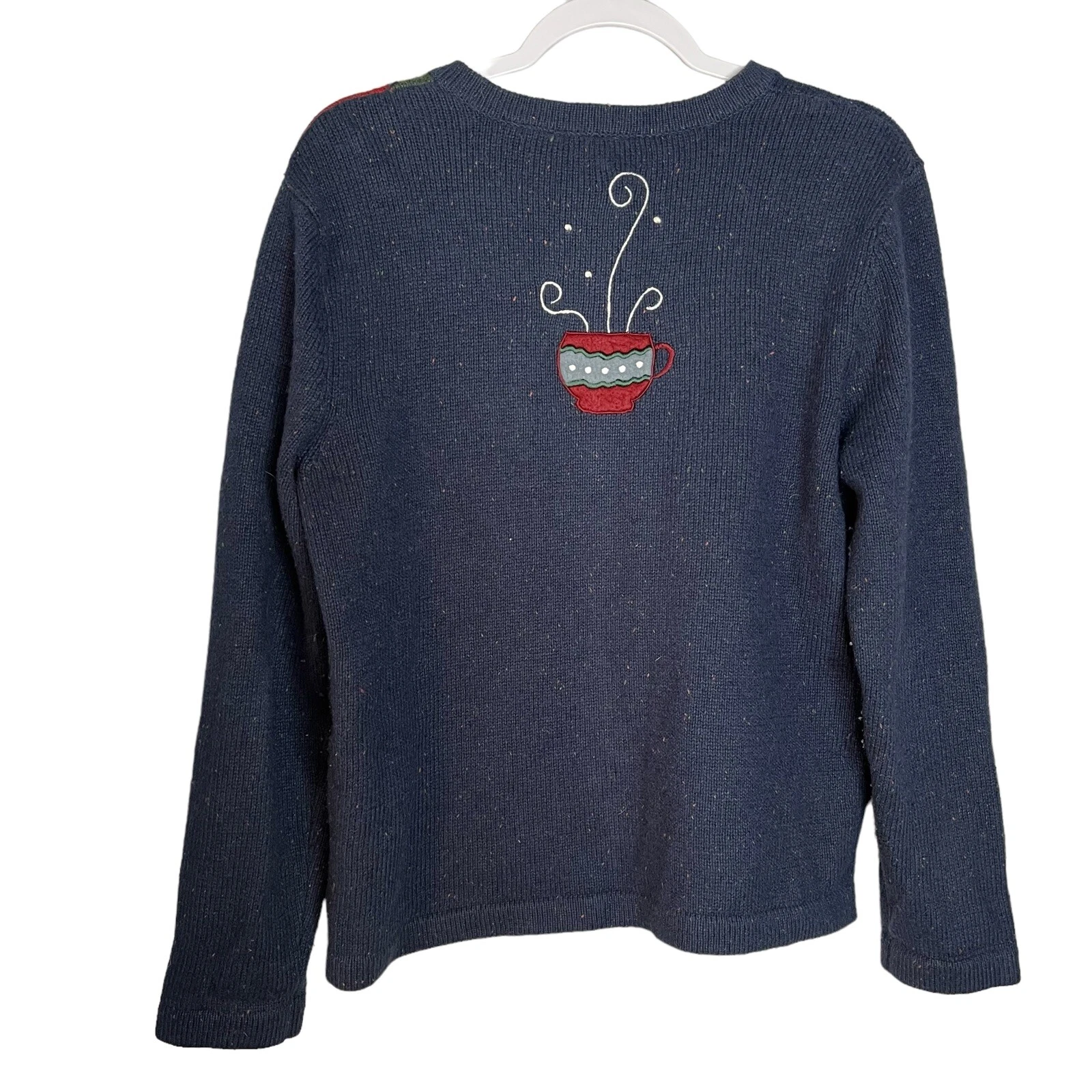 Croft & Barrow Ugly Christmas Sweater Womens S Blue Patchwork Zip Up Cardigan