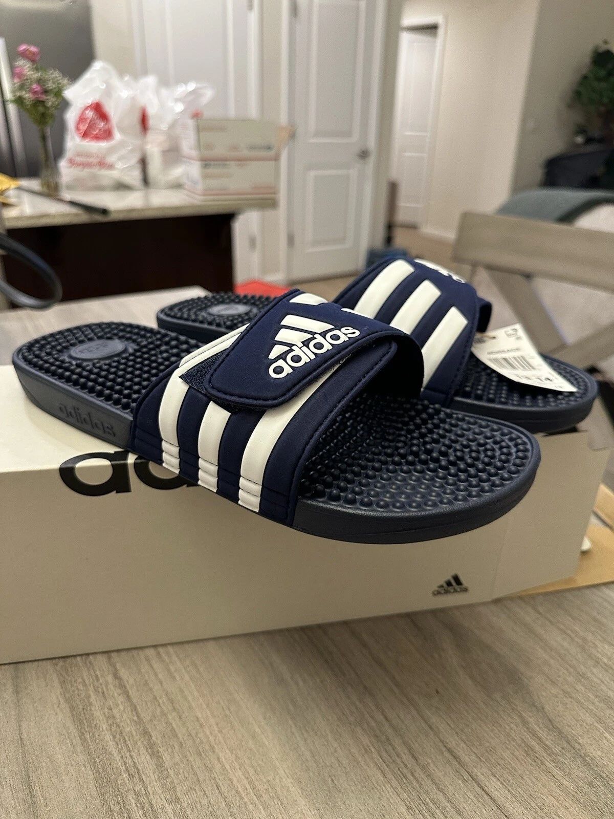 Sandali Adidas Adissage Slides F35579 blu scuro bianco uomo taglia 13