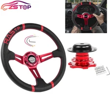 14"Deep Dish Drifting Steering Wheel w/Horn Button & Quick Release Adapter