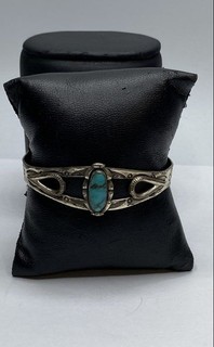 Sterling Silver Turquoise Stamped Cuff Bracelet 14.7g