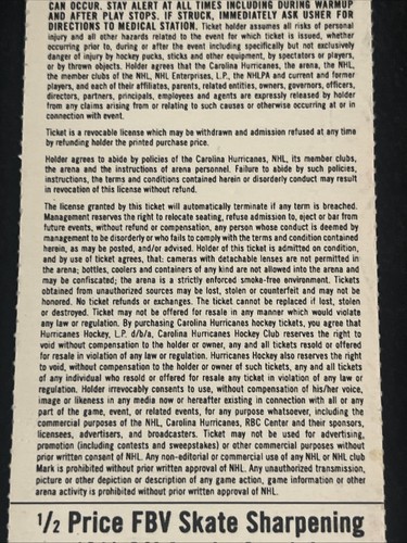 2012 NHL Carolina Hurricanes Ticket Stub Game 28 Verses New York Islanders - Picture 9 of 12