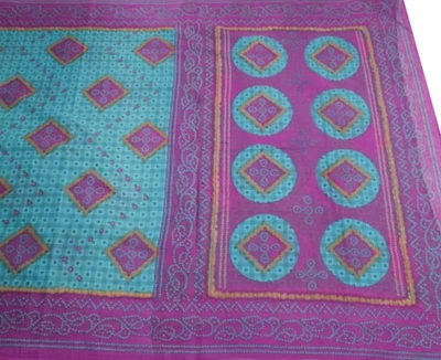 Sushila Vintage türkisblauer Sari 100 % reine Baumwolle bedruckt Bandhani Han... - Bild 1 von 4