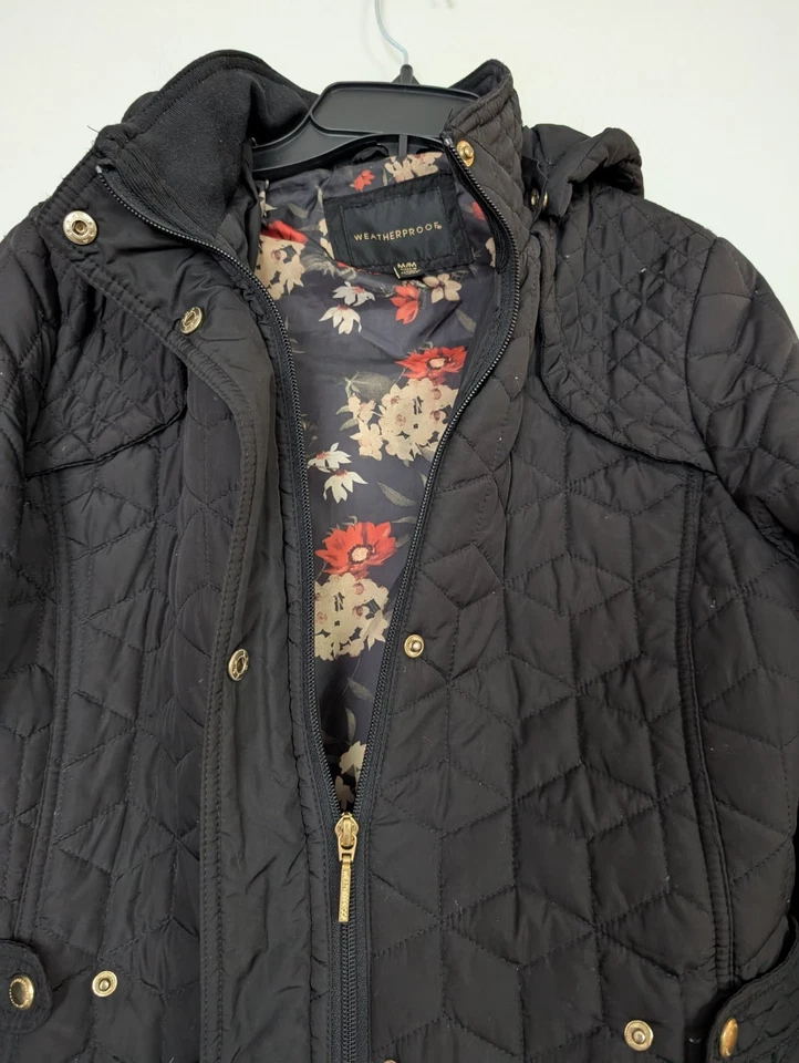 Weatherproof Quilted Jacket Women's Size M Black Full Zip Hooded Coat - Image 3 of 4