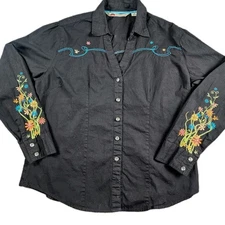 Cumberland Outfitters XL Black Embroidered Western Shirt Cowgirl Rodeo Vintage