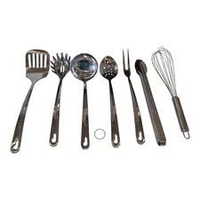 Wolfgang Puck 7 Pc Bistro Coll. Stainless Utensil Set Ladle Spoon Fork Spatula 