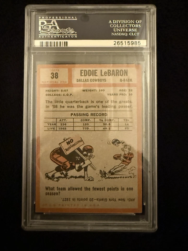 1962 Topps - #38 Eddie LeBaron - Image 3 of 4